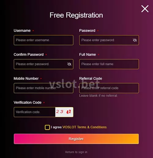 Fill in the voslot required information